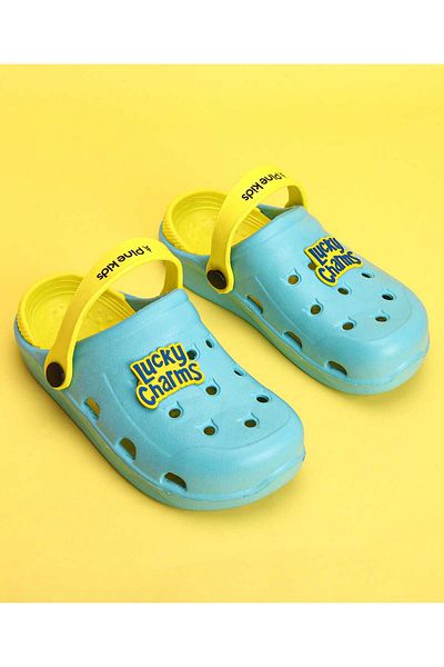 Pine kids رقعة نصية من Pine Kids Clogs - أزرق سماوي وأصفر