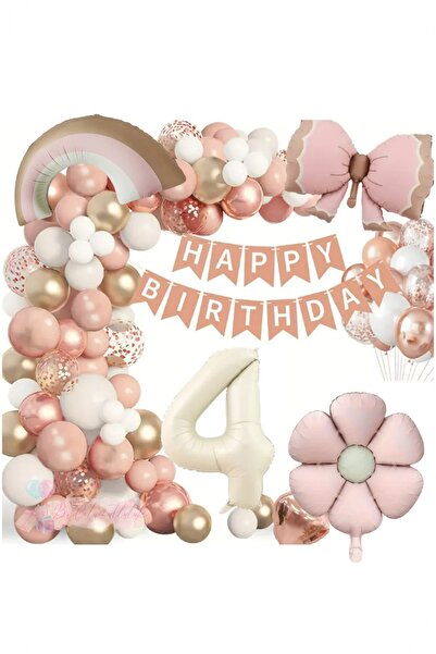 Partile Lüks Doğum Günü Seti Pembe Fiyonklu Retro Konsept Balon Kutlama Eğlence