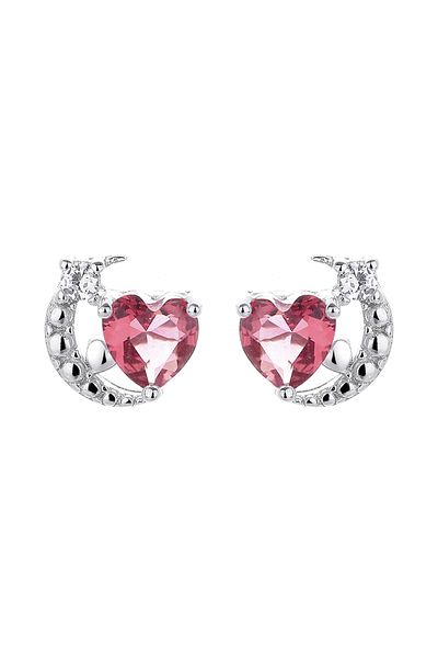 delis Cercei Argint 925, Jw1267, Model Semiluna Si Inima Rosie, Placati Cu Rodiu