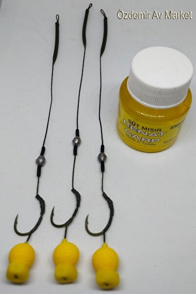 SAZAN RİG Yüzen Sarı Eva Rig Takımı Süt Mısır Atraktörlü 3' Lü Set