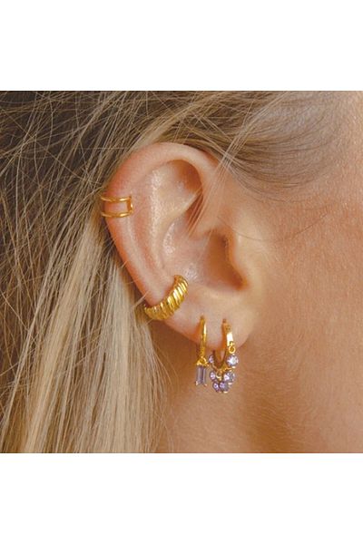 delis 925 Silver Earrings, Jw1059, Elegant Model With Purple Zirconia, Gold Plated