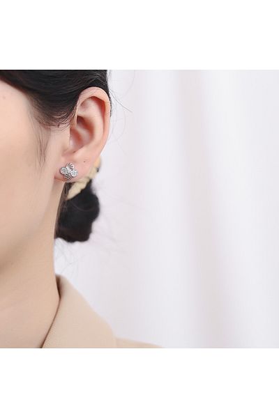 delis 925 Silver Earrings, Jw764, Flower Pattern, Rhodium Plated