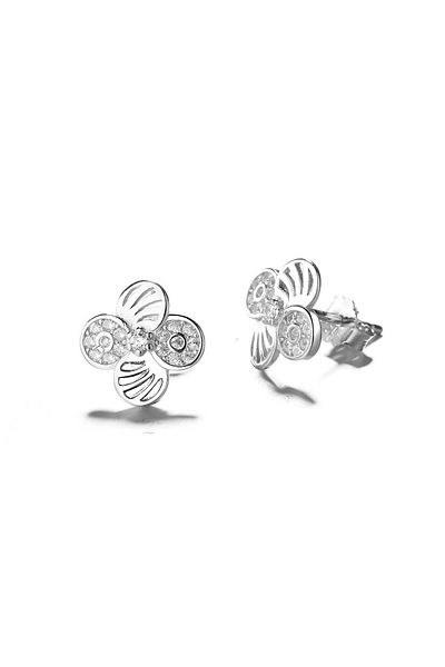 delis 925 Silver Earrings, Jw764, Flower Pattern, Rhodium Plated