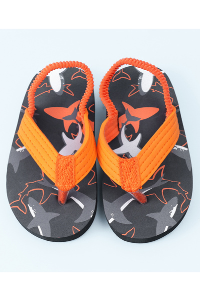 SAPS SAPS Shark Print Back Strap Closure Flip Flops - Black & Orange