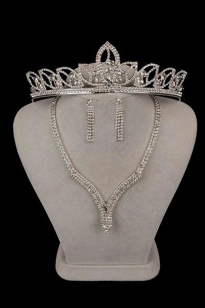 Hayalperest boncuk Set de cercei colier de seară cu piatră de cristal Hira și coroană de mireasă