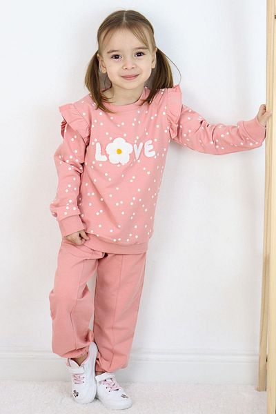 Breeze 4-8 Years Old Girl's Tracksuit Set - Embossed Text Printed Floral, Dried Rose
