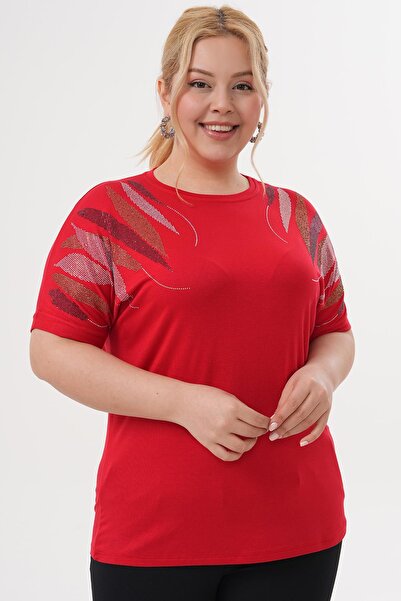 Siyezen Large Size Oversize Blouse with Gold Stone Printed Shoulders