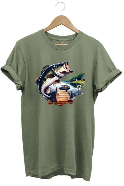 WİDİ Μπλουζάκι με στάμπα μαύρου πέρκας Fishing Reguler Fit Cotton 100%