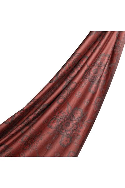 ipekevi Burgundy Cross Stitch Pattern Cotton Silk Shawl