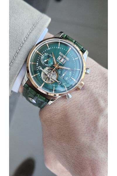 Raymond Rym-4123 Automatic Men's Wristwatch - Steel Case and Leather Cord - 2 Years Warranty