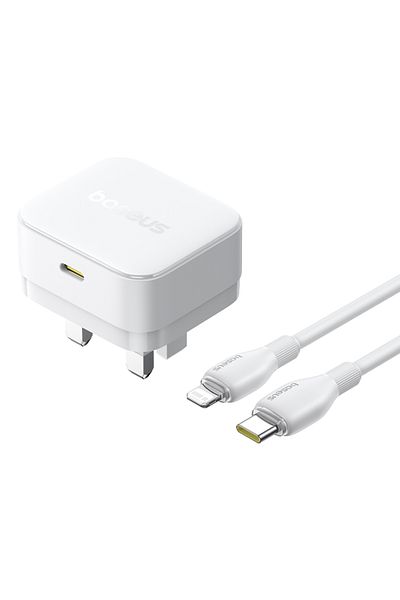 Baseus Palm 20W PD Fast Charging Wall Charger with Type-C to Lightning Cable 1M - UK Plug - White