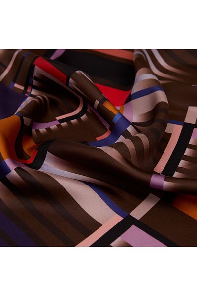 ipekevi Μινιμαλιστικές γραμμές Noble Purple Brown Μεταξωτό μαντίλι Tivil