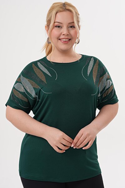 Siyezen Large Size Oversize Blouse with Gold Stone Printed Shoulders