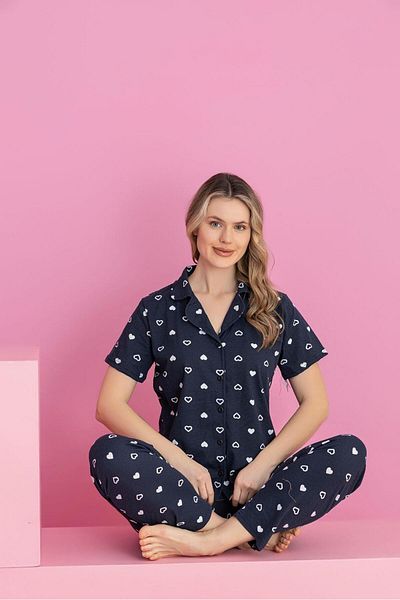ZambakModa Black Pajama Set with White Heart