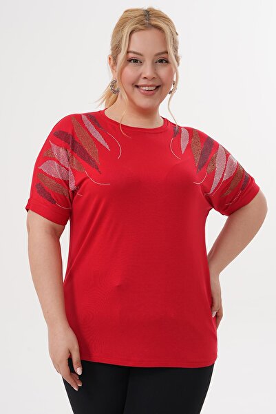 Siyezen Large Size Oversize Blouse with Gold Stone Printed Shoulders