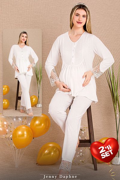 Jenny Daphne Viscose Fabric 2-Piece Lace Maternity Pajama Set 33204