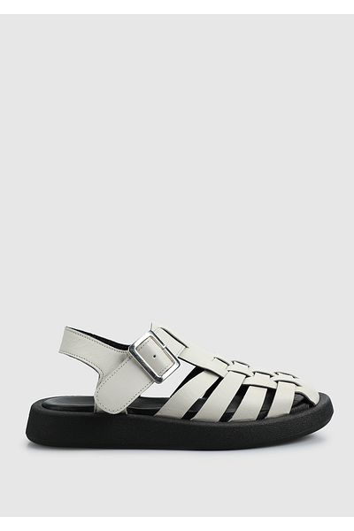 Provoq Ecru Leather Women's Flat Sandals