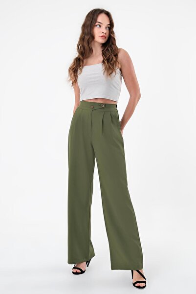 Hazel Kadın Haki Kore Model Palazzo Pantolon