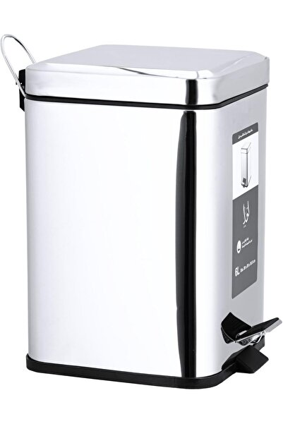 ALSAIF Rectangle Trash Can, Made Of S/s With Soft, Closed Cover, Foot Pedal, Flat Cover, Silver, 6l