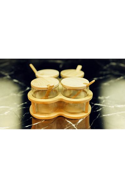 Kuka Bamboo Spice Rack 4-Piece Rotating Stand