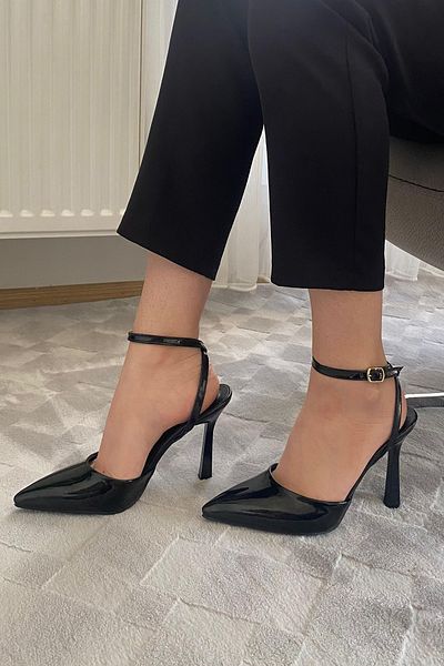 Preshley Pantofi cu toc subțire de 10 cm Persi din piele neagră pentru femei