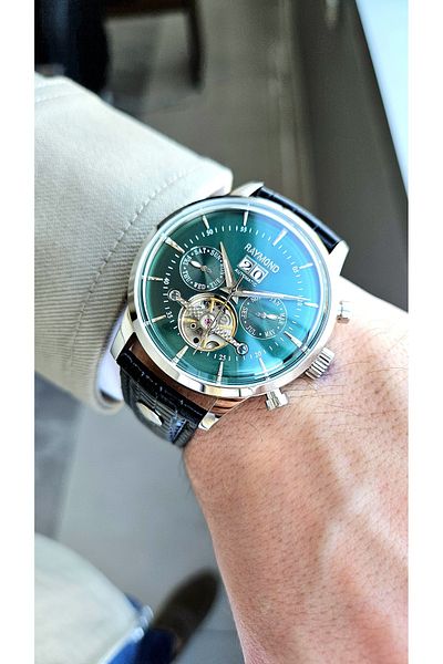 Raymond Rym-4123 Automatic Men's Wristwatch - Steel Case and Leather Cord - 2 Years Warranty