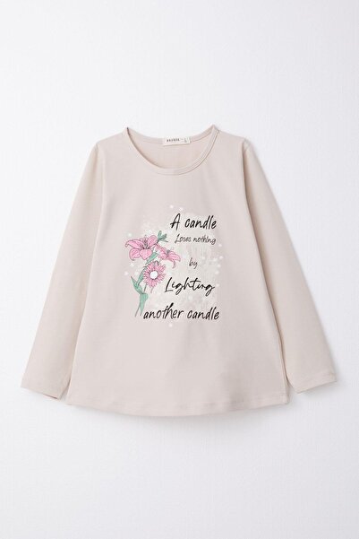 Breeze Beige Tights Set for 6-10 Years Old Girls - Floral Printed, Text