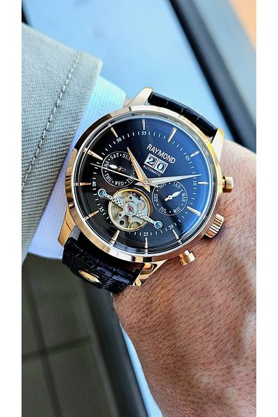 Raymond Rym-4123 Automatic Men's Wristwatch - Steel Case and Leather Cord - 2 Years Warranty
