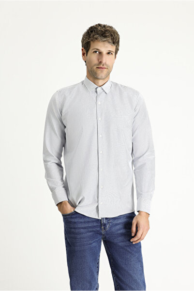 Kiğılı Μακρυμάνικο πουκάμισο με λεπτή εφαρμογή, ριγέ βαμβακερό πουκάμισο που σιδερώνει εύκολα