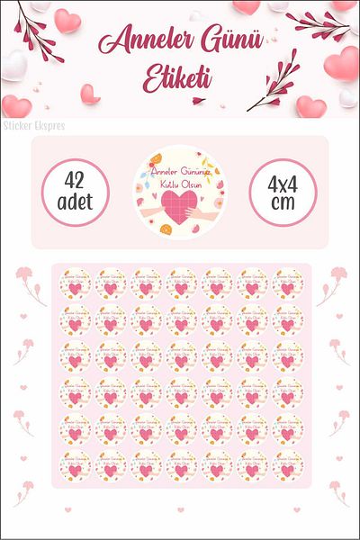 Sticker Ekspres Pink Heart Mother's Day Sticker Waterproof Sticker
