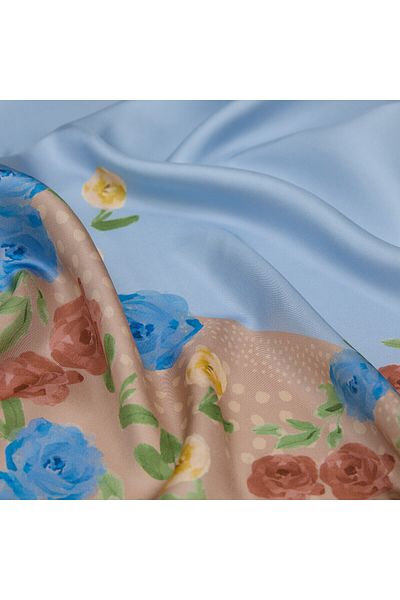 ipekevi Baby Blue Floral Canvas Tivil Μεταξωτό Φουλάρι