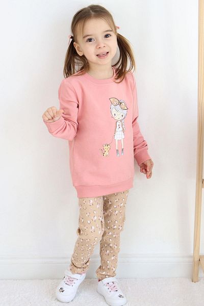 Breeze Cute Floral Print Leggings Set for Girl 2-6 Years - Dried Rose