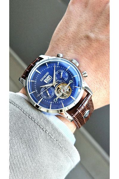 Raymond Rym-4123 Automatic Men's Wristwatch - Steel Case and Leather Cord - 2 Years Warranty