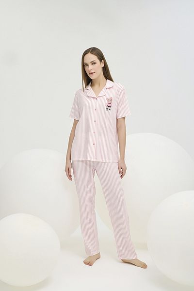 Sevim 16518 Costum de pijama cu nasturi imprimate pentru femei