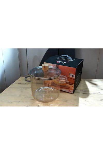 Kuka 2600 ml Heat Resistant Glass Pot with Bamboo Lid 18X16