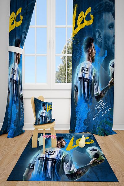 dekomingo Leo Lionel Messi Patterned 2 Wings Background Curtain