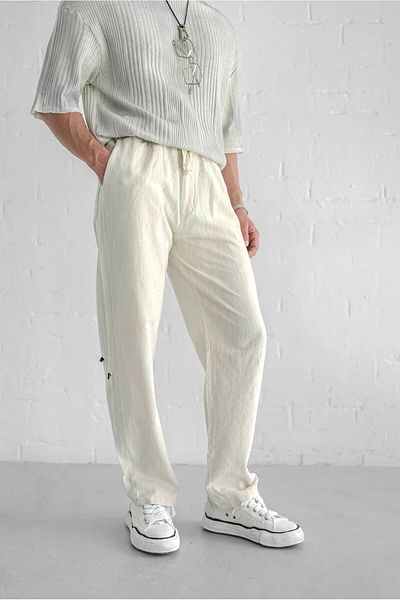 ablukaonline Ecru Men's Linen Trousers - Baggy Fit