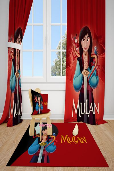 dekomingo Mulan Patterned 2 Wings Background Curtain