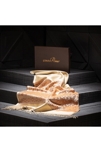 ipekevi Krem Jakarlı El Dokuma Prime İpek Şal