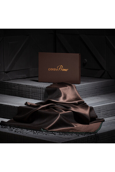 ipekevi Çam Yeşili Kahve Çift Taraflı Prime İpek Şal