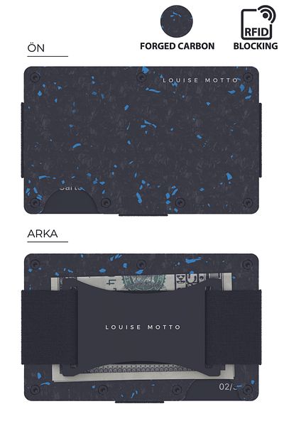 Louise Motto Portofel și suport pentru carduri din carbon forjat - Seria Cardx Nebula Straps (ALBASTRU).