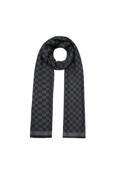ipekevi Şal de mătase din lână cu model de șah negru