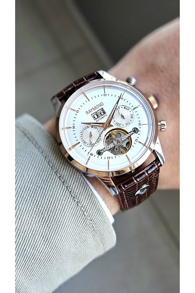 Raymond Rym-4123 Automatic Men's Wristwatch - Steel Case and Leather Cord - 2 Years Warranty