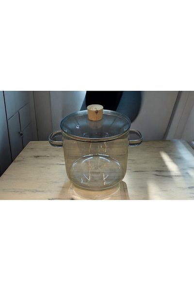 Kuka 2600 ml Heat Resistant Glass Pot with Bamboo Lid 18X16