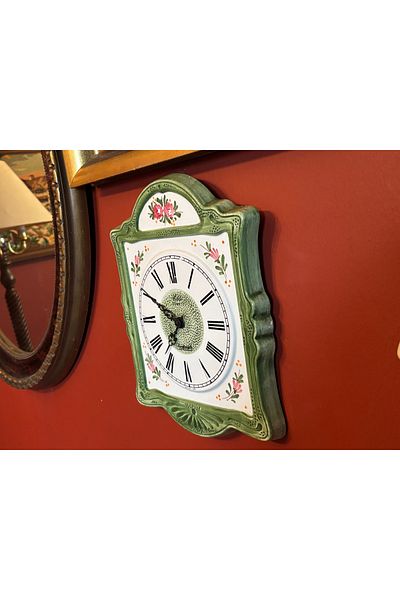 tayfuntufan antika koleksiyon Antique Western Germany Hand Painting Porcelain Wall Clock - Measures 32 cm X 24 cm