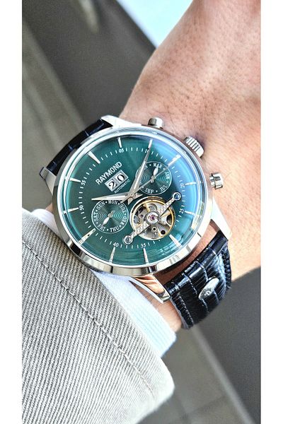 Raymond Rym-4123 Automatic Men's Wristwatch - Steel Case and Leather Cord - 2 Years Warranty