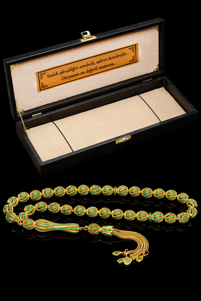 OTTOTESBİH Sertifikalı Erkek Altın Kaplama Gümüş Tespih 7.5x9mm 40Gr Beyzi Kesim