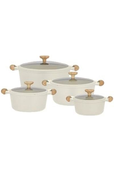 ALSAIF 8-Piece Cookware Set by Alsaif, Durable Non-Stick Interior, Insulated Wooden Handles, Glass Lids, Ak