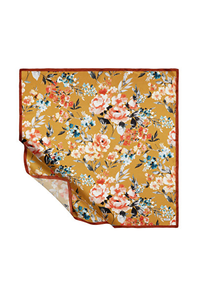 ipekevi Гірчично-жовтий шарф з візерунком «Квітучий сад» з шовкового твілу