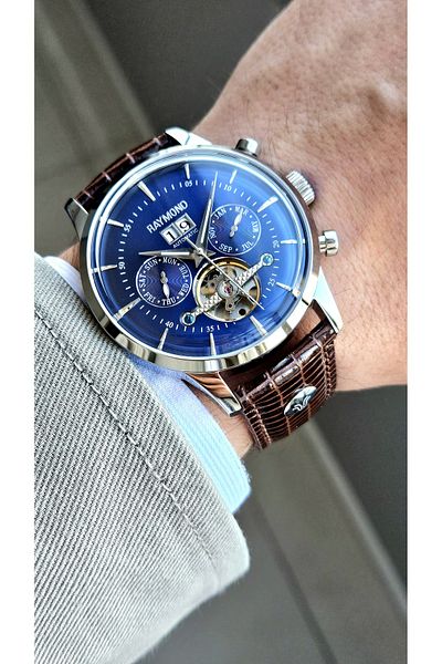 Raymond Rym-4123 Automatic Men's Wristwatch - Steel Case and Leather Cord - 2 Years Warranty